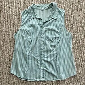Vintage Green and white striped button up blouse